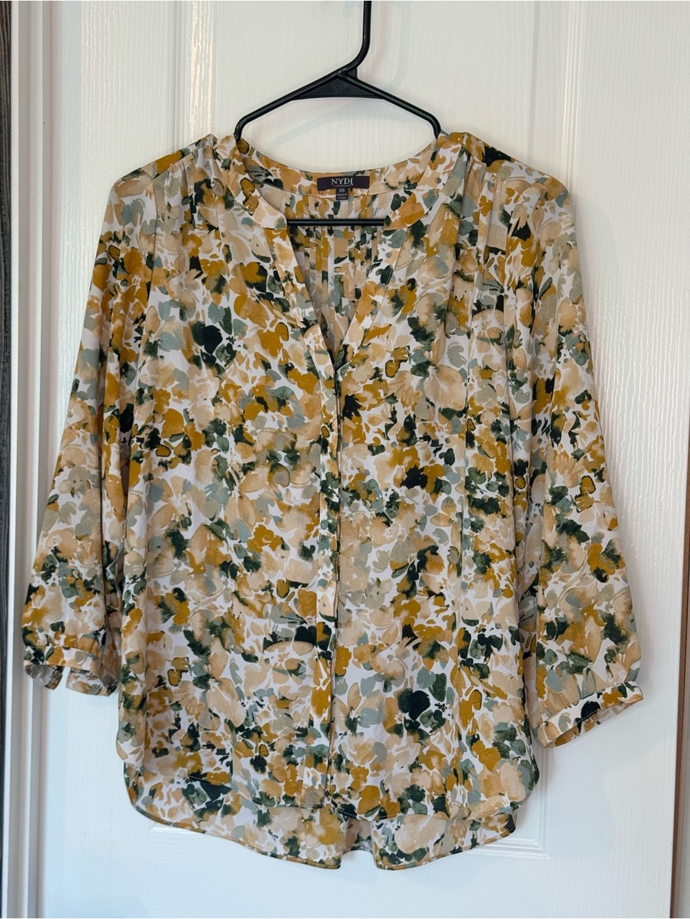 NYDJ Green, Mustard & Cream Floral Button-Up Blouse